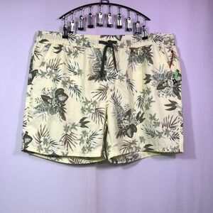 Houston White Mens XXL Tropical Floral Swim Trunks Yellow Green Mesh Lined NWT